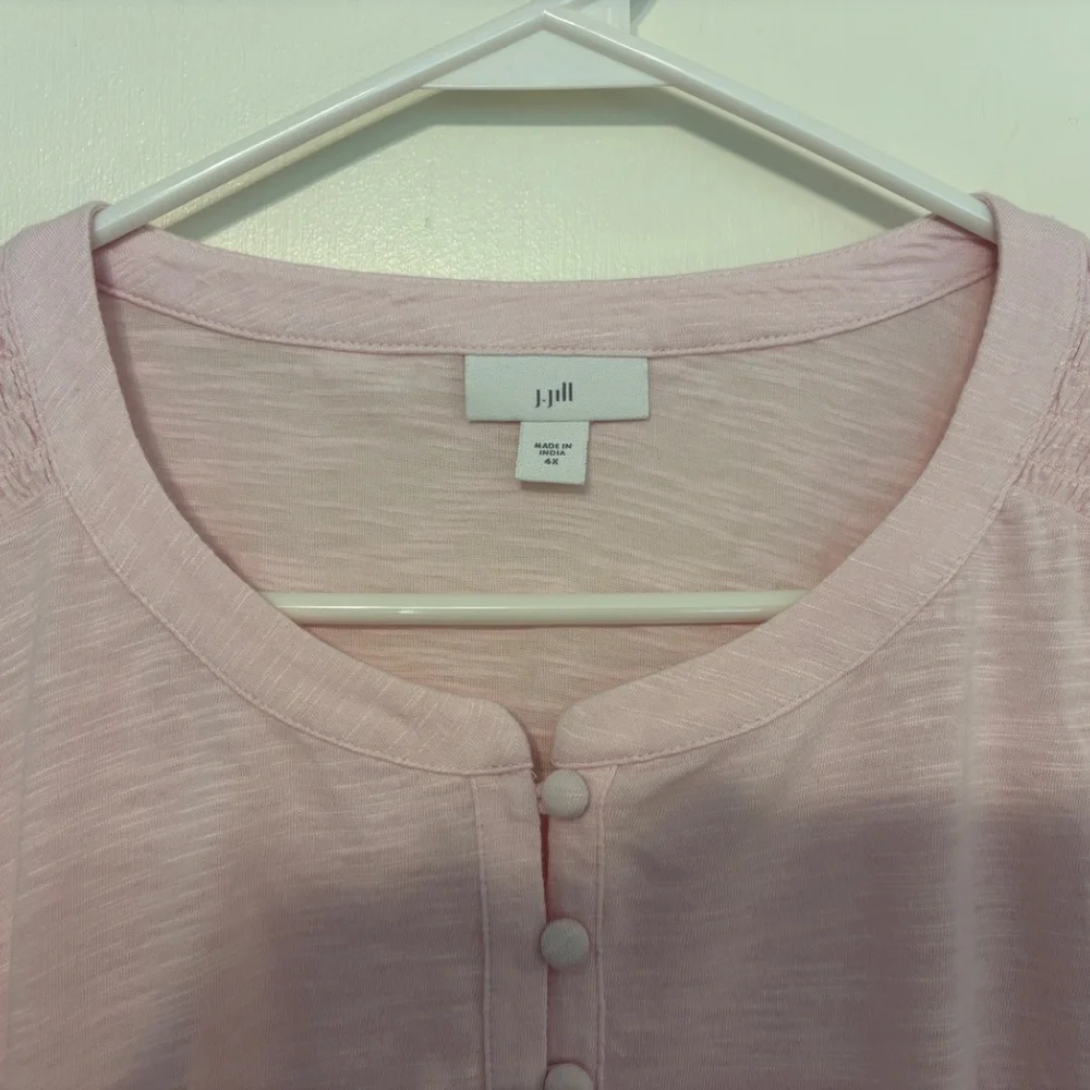J. Jill Women's Plus Smocked Cotton Popover Henley Tunic Shirt Top 4X Pink - Picture 3 of 11